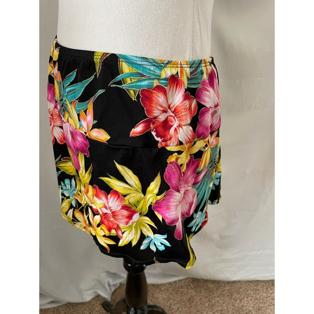 Islander Black Multi-Colored Floral Swimsuit Skirt - Size 16 - Picture 3 of 9
